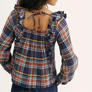 Free People We The Free Smocked Plaid Boho Top S